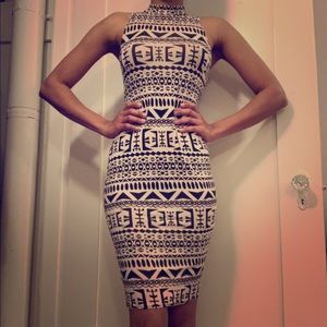 Black & White Aztec print body con dress.
